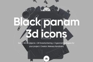 24个现代设计哥特式风格电脑手机键盘信箱等图标3D模型Black Panam – Icon pack